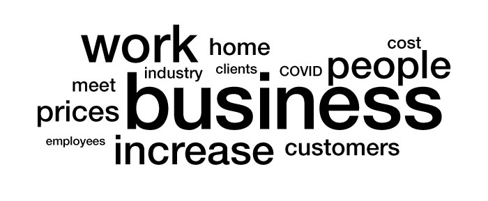 word cloud displaying most popular responses to biggest change in business