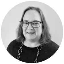Black and white headshot of Amie Bergman