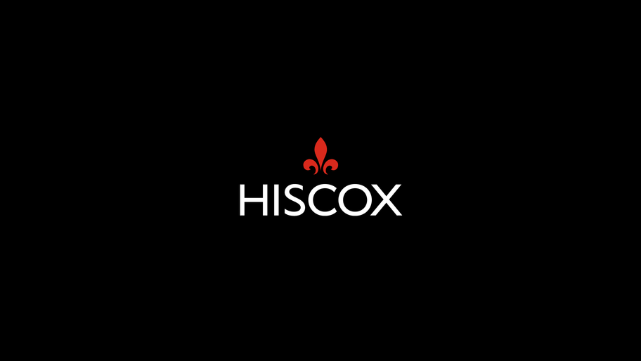 black background with hiscox logo written in white