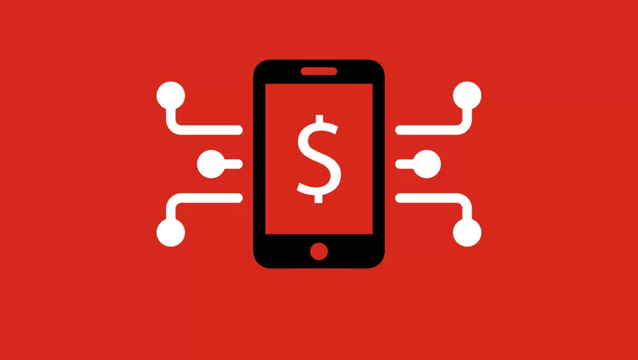 Smart phone with dollar sign on the screen and with tubes protruding from it. Affiliate marketing for small business.
