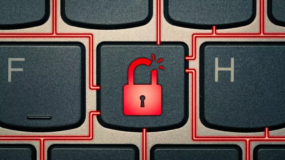 Keyboard with lock on the "F" key. Encryption. Cyber. Small business.