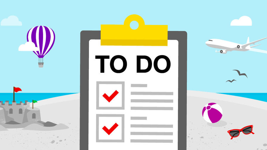 to-do list on clipboard on a beach to help small business owners take time off work