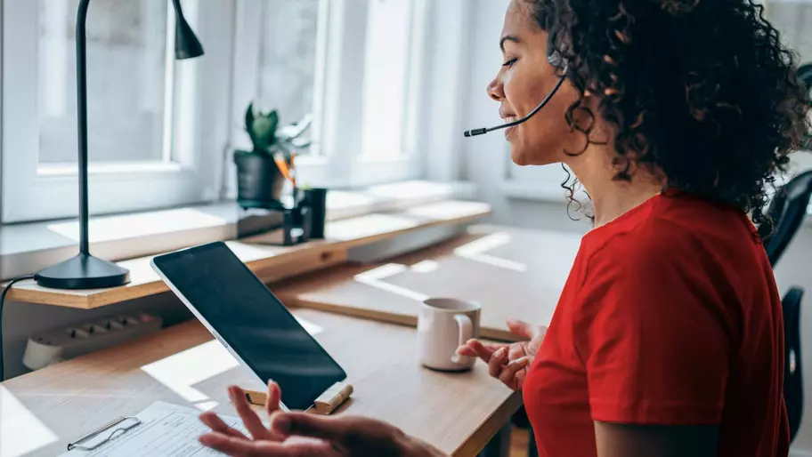 Female IT consultant at desk assisting one of her clients