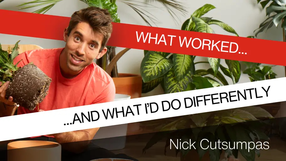Plant entrepreneur Nick Cutsumpas with potted plants, sharing lessons learned from sustainable business and plant care.