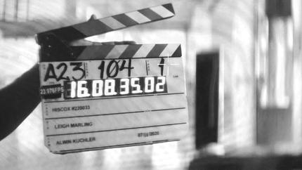 Clapperboard. Behind the scenes of Hiscox Dreams commercials