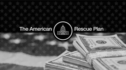 The American Rescue Plan. Black and white. Dollar bills.