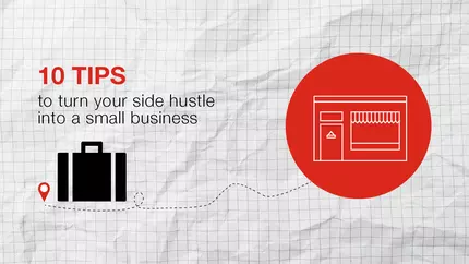 Briefcase with 10 tips on turning a side hustle into a small business