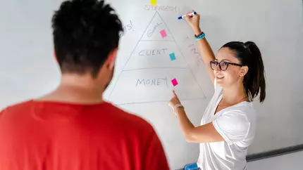 small business owners work out finances during inflation on a whiteboard