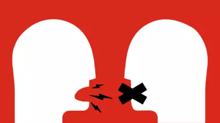 Silhouette of employee harassing a co-worker, red background