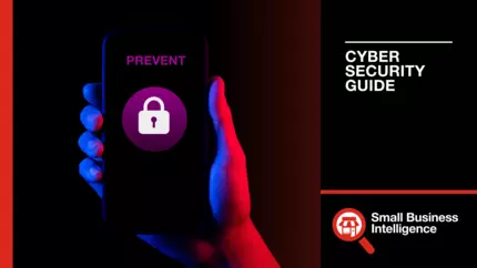 Business owner's hand holding mobile device displaying 'prevent' on screen for guide to preventing cyber attack